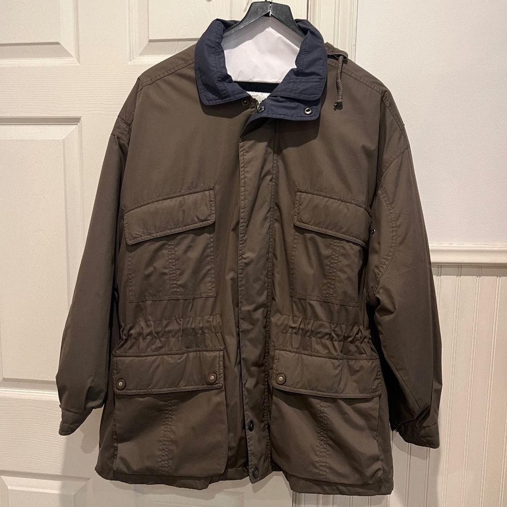 Towne by London Fog Men's Suede Hooded Jacket, Size L, With Removable Liner